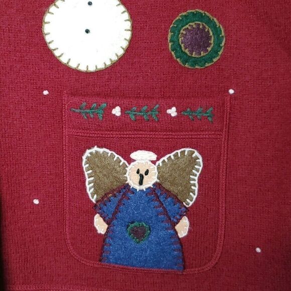 Woolrich Womens Sweater Vest M Red Christmas Country Folk Art Santa Snowman - Picture 4 of 6